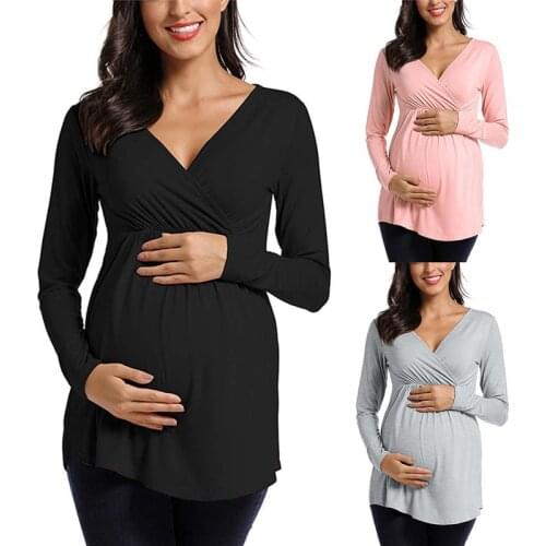 Maternity Clothes Long Sleeve Nursing T-Shirt Breastfeeding Blouse Tops New Pregnant Women Solid Pregnancy Clothings Plus Size
