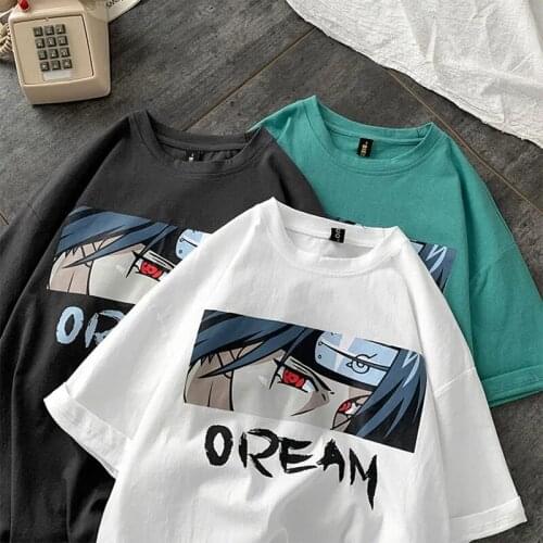 Naruto Yu Zhibo Itachi Print Japanese Anime Summer Casual Kawaii Short Sleeved Couples Dress Tops Hip Hop Harajuku T-shirts 90s