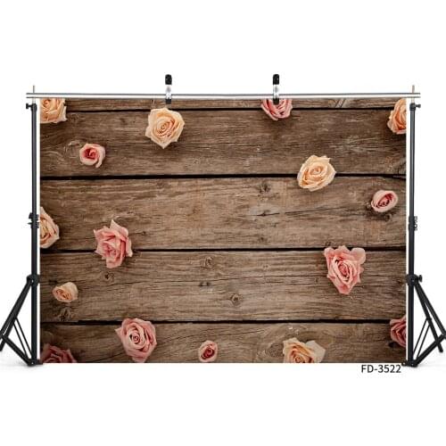 Pink Yellow Flowers Wooden Plank Photographic Background Computer Printed Backdrop Photo Studio for Children Baby Toy Photobooth