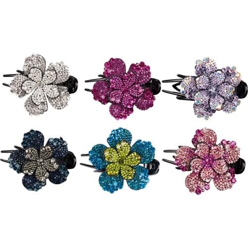 Chic Hair Claws Hairpin Women Flower Crystal Hair Clip Hairpin Rhinestone Claw Clamp Updo Headwear Hair Styling