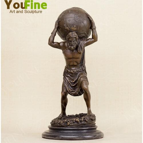 15.6" Bronze Atlas Carrying Globe Sculpture Bronze Farnese Atlas Sculpture Bronze Atlas Statue With Marble Base For Home Decor