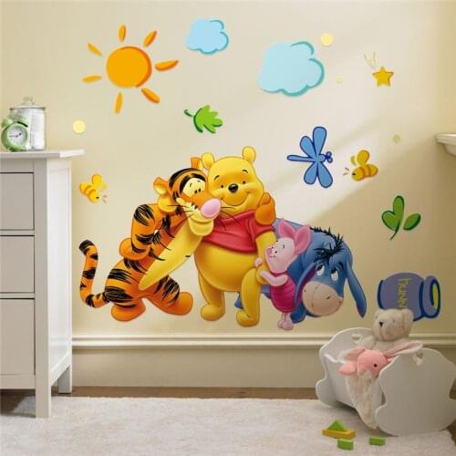 Winnie The Pooh With His Friends Wall Stickers For Kindergarten Kids Room Home Decoration Diy Cartoon Mural Art Pvc Wall Decals
