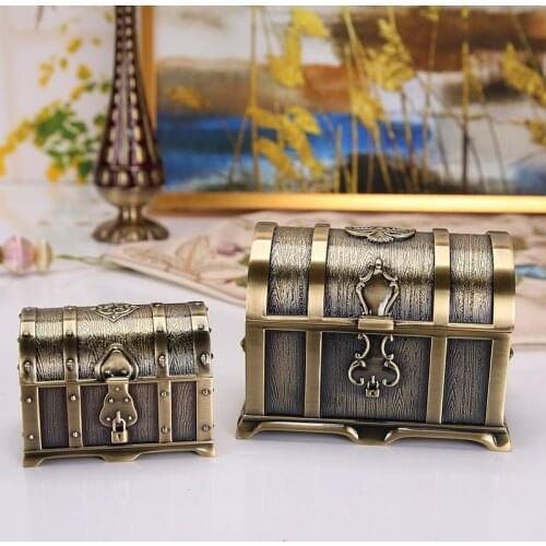 Vintage Treasure Chest Wooden Jewelry Trinket Storage Box Case Holder With Lock European Classical Treasure Box Organizer
