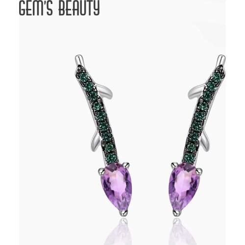 GEMS BEAUTY Womens Earrings Korean Fashion Pendant Natural Amethyst 925 Sterling Silver