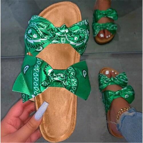 Dropship 2020 Summer Women Sandals Silk Bow Flat Shoes Ladies Beach Shoes Slipper Outdoor Fashion Student Home Casual Slippers