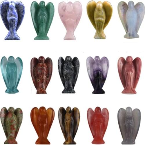 1PCS Natural Crystal Guardian Angel Figurine Amethyst Rose Quartz Healing Lucky Stone Gem Craft Home Decor Carved Ornaments Gift