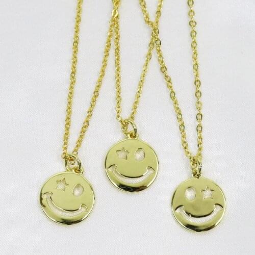 10 Pcs Smooth Round Smile Face Charms Necklace Smile face Necklace Jewelry Accessories Jewelry Necklace Gift 8489