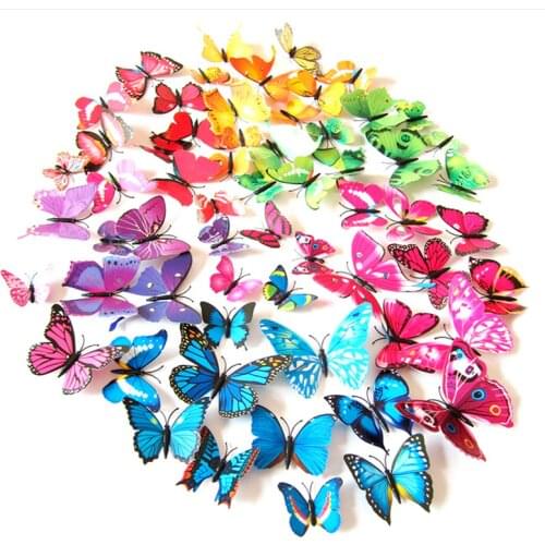 12 Pcs/SET 3D PVC Double Butterfly Wall Sticker Butterfly on the wall Home Decor New Arrival Fridage stickers Decoration