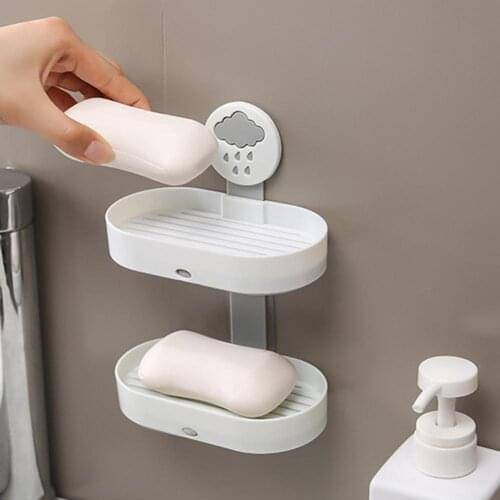 2-layer Cute Cloud Punch Free Soap Storage Box Draining Rack Bathroom Organizer Waterproof Punch Free Soap Storage Box