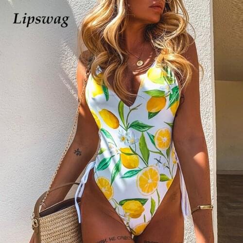 2021 Women Sexy Deep V Print Bodysuit Swimwear One Piece Bandage Backless Swimsuit Bikini Push Up Summer Beachwear Bathing Suit