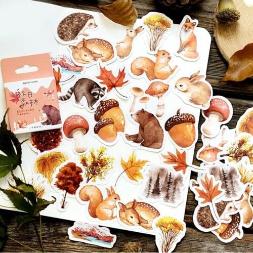 46pcs Fantasy Forest Cute Animals Party Stickers Set 44mm Mini Autumn Memories Decorative Sticker Decoration Gift Seal H6418