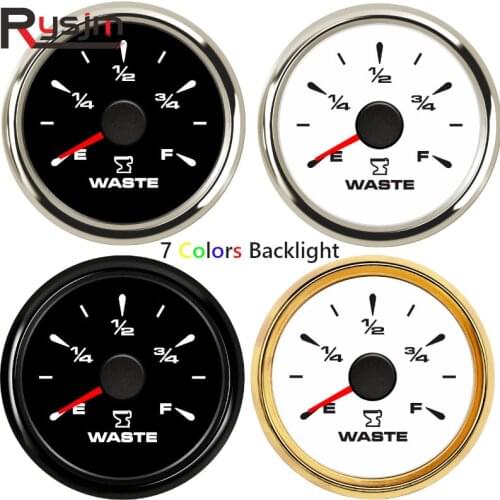 52mm New Marine Holding Tank Level Gauge 0-190 ohm 240-33 ohm Boat Car RV Sewage Level Gauge Meter With 7 Colors Backlight 9-32V