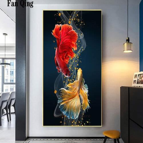 5D Diamond Painting Golden Yellow Fish Embroidery Full Square Round Resin Rhinestone DIY Cross Stitch Mosaic Home Decor Gift