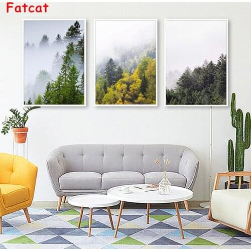 Triplet Nordic forest landscape diamond painting 5D DIY wall art deco Mosaic cross stitch square diamond painting decor PP1547