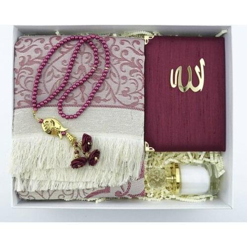 Burgundy Color Yasin-i Sheriff Book, Rosary, Prayer Rug Gift Box