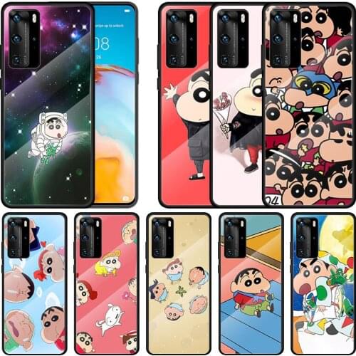Tempered Glass Cover Cartoon Cute Funny Crayon For Huawei P40 P30 P20 P10 Pro Plus Lite 5G 2019 Phone Case