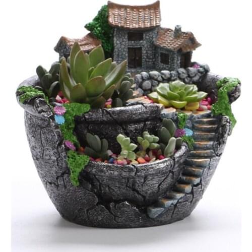 Succulent flowerpot simulation house Plants Pot Succulent Plant Pot with Sweet House Flower Basket Planter Pot Garden Decoration