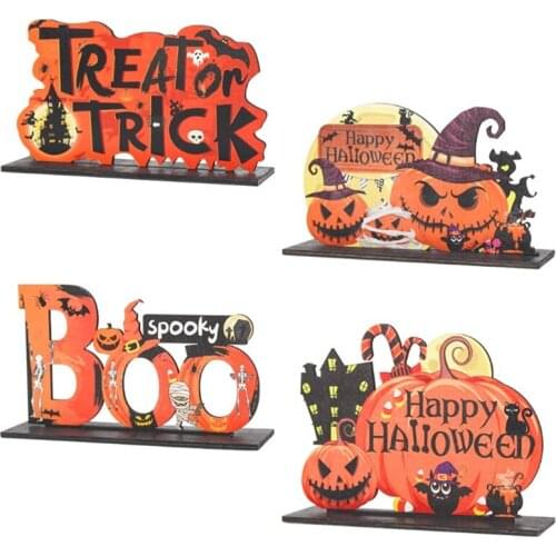 2021 Halloween Wooden Table Ornaments Pumpkin Ghost Trick or Treat Party Decoration for Home Door Hanging Signs Kids Toy
