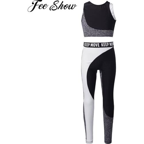 Kids Girls Yoga Sports Suit Yoga Sets Sleeveless Gymnastics Crop Top Exercise Fitness Elastic Waistband Leggings Stylish Outfits