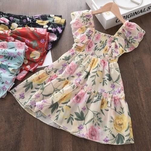 Kids Baby Girls Princess Dress New Party Floral Dresses Ruched Causal Chiffon Costume for Toddler Sweet Ruffles Vestidos 3-7Y