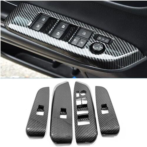 For Toyota Highlander 2015-2020 Carbon fiber style Car Armrest Lift Inner Door Window Glass Switch Panel Cover Trim Frame 4pcs