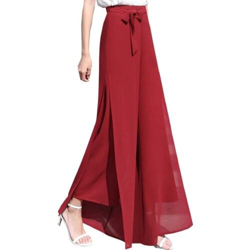 High waist double-layer chiffon wide-leg pants trousers side split womens skirt pants trousers dance pants