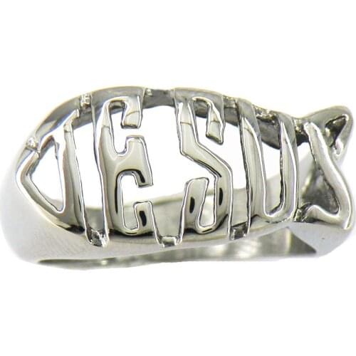 FANSSTEEL Stainless Steel Jewelry Fish Shape Jesus Christ Ring FSR11W16