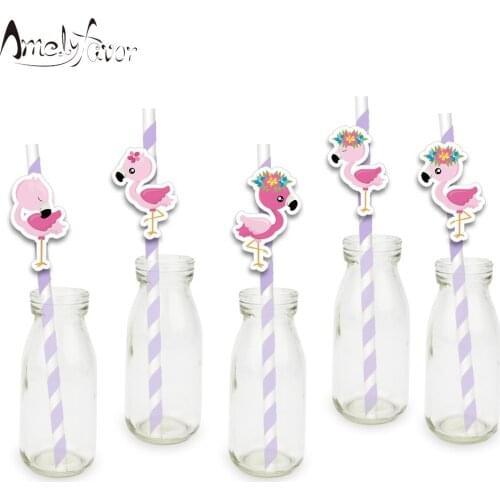 Flamingo Theme Party Paper Straws Girl Baby Kids Birthday Holiday Event Party Decorations Supplies Flamingos Drinking Straws