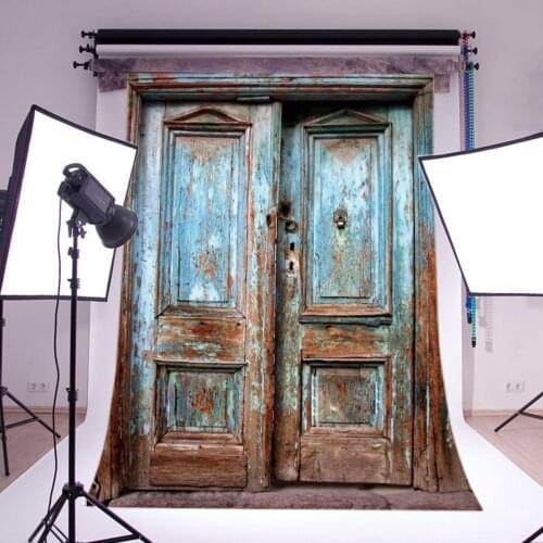 Photography Backdrops Shabby Peeled Blue Paint Wooden Door Children Toddlers Kids Princess Adults Portraits Photo Background
