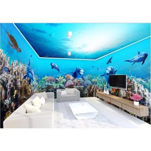 Custom mural photo 3d wallpaper Underwater world dolphin theme space full house background 3d wall murals wallpaper for wall 3 d