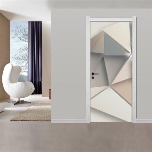 Geometric 3D Door Stickers Home Decor Design Doors Mural Removable Vinyl Wallpaper DIY Self Adhesive Decals Living Room Bedroom