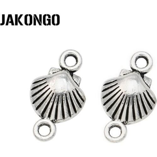JAKONGO Antique Silver Plated 1-1 Shell Connectors for Jewelry Making Bracelet Accessories DIY Handmade Findings 15x9mm