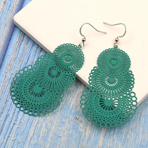 Colorful Ethnic Hollow paper cut Water droplets earrings Charm Fashion geometric Drop earrings for women 2020 New jewellery