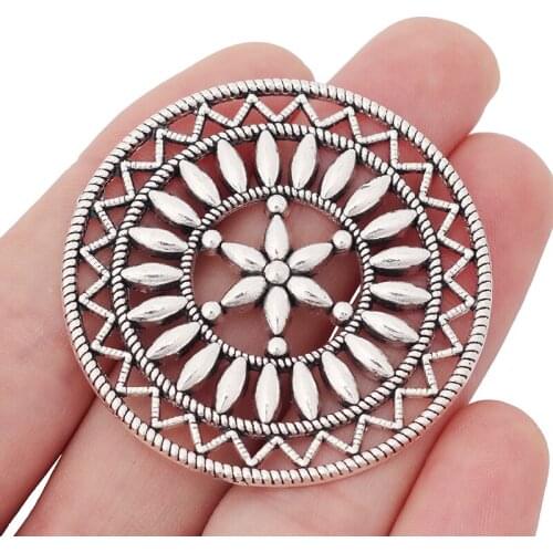 3 x Tibetan Silver Large Open Flower Round Charms Pendants for Necklace Jewelry Making Findings 47x47mm