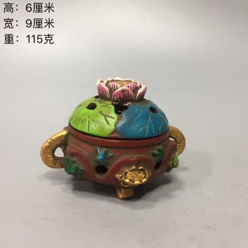 Lacquer ware Color drawing Gilding Chinese Buddha Tibet Lotus Flower Incense Holder Burner Sandalwood Censer Hollow Lid