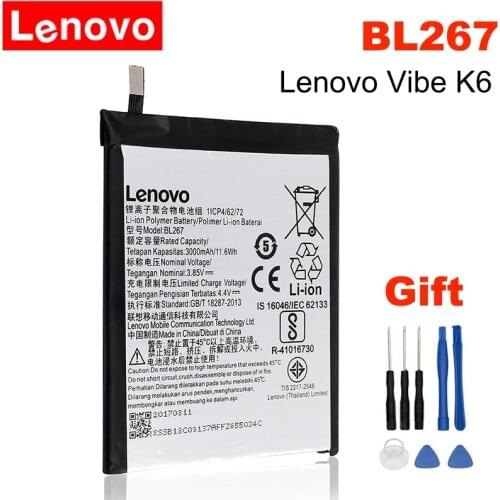 Lenovo Original Battery BL267 Battery BL 267 For Lenovo Vibe K6 K33A48 3000mAh Rechargeable Mobile Phone Battery + Free Tools