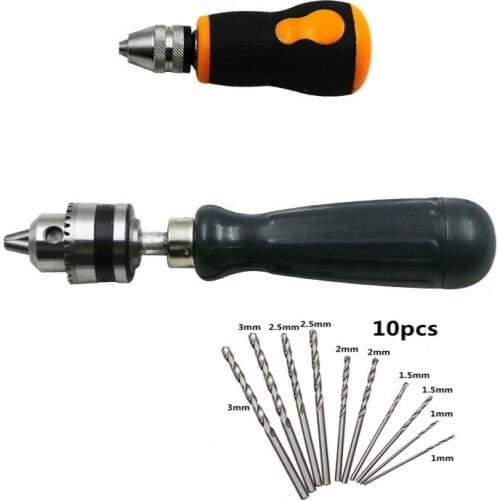 NEW Multi use hand drill 0.5-3.2mm/0.6-6mm Clamping range &10pc Mini twist drill for DIY handicraft carving Woodworking drilling