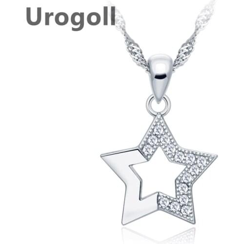 Fashion Women Pure 925 Sterling Silver Necklace Star Zircon Pendant Clavicle Chain Jewelry Accessory Gift For Girl Dress Up