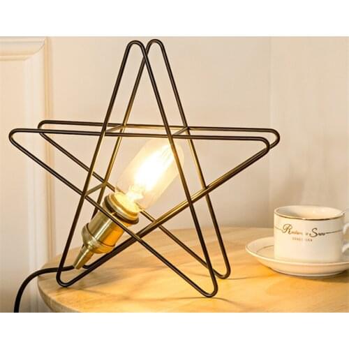 Nordic line five point star table lamps bedroom childrens room modern black gold study desk bedside living room table lights