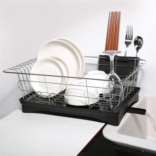 Stainless Steel Single Layer Dish Drying Rack Drainboard Kitchen Organizer Storage Shelf Sink for Knife Fork Container Drainer