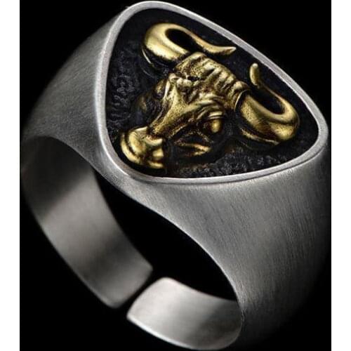 Charm Mens Bull Opening Adjustable Size Single Ring Ring Retro Fashion Western Matador Jewelry Gift