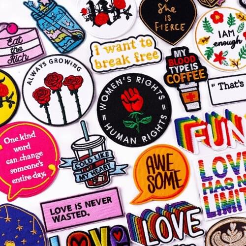 Women‘s rights Embroidered Patches On Clothes DIY Cartton Applique Raibown Gay Patch Iron On Patches For Clothing Letter Badges