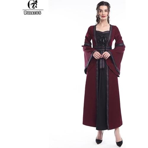ROLECOS Women Dress Renaissance Medieval Dress Retro Women Costume Victorian Dress Halloween Party Vintage Long Dress