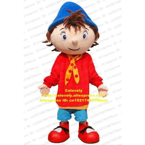 Handsome Noddy Little Boy Man Lad Baby Boy Spadger Young Mascot Costume With Red Shirt Blue Pants Bright Blue Eyes No.5860 FS