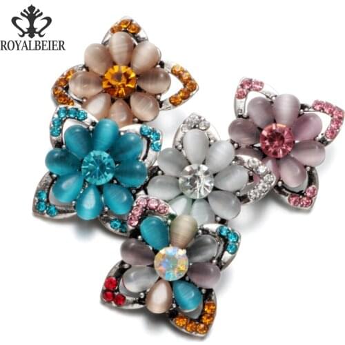 RoyalBeier 5pcs Multi Color Rhinestone Square Flower Metal Charms 18mm Snap Button For 20mm Snap Bracelet Snap Jewelry KZ0441