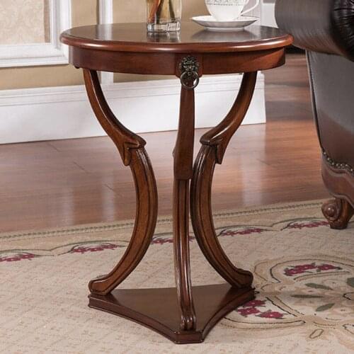 Modern simple European living room small tea table solid wood corner table small round table sofa tea table small round table