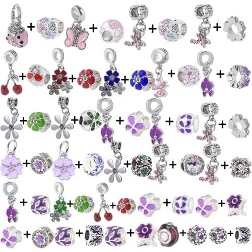 2Pcs/Lot 45 Styles Special Offer Sunflower Pendant Cherry Beads Fit Original Charm Bracelets Necklaces For Women Men DIY Jewelry
