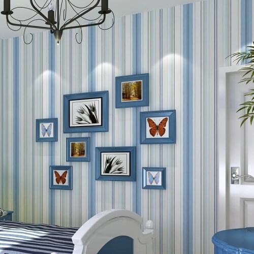 Mediterranean Wallpaper Roll Stripe Wallpapers Blue Non Woven Wallpapers For Bedroom Walls Pink Stripped Wall Paper Children
