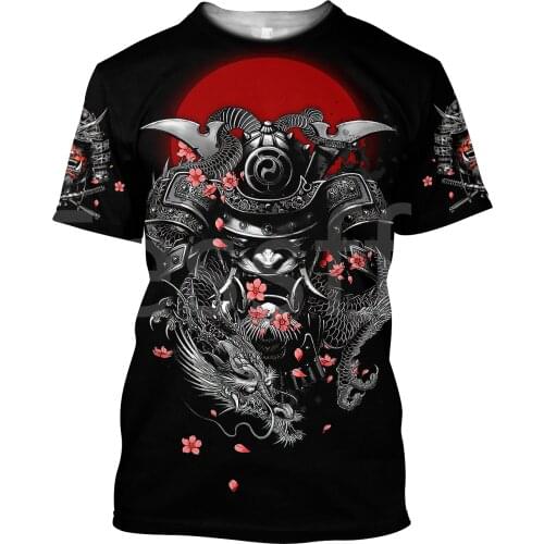 Tessffel Newest NewFashion Japanese Samurai Skull Tattoo 3DPrint Men/Women Summer Casual Tee Short Sleeve T-Shirts Streetwear A5
