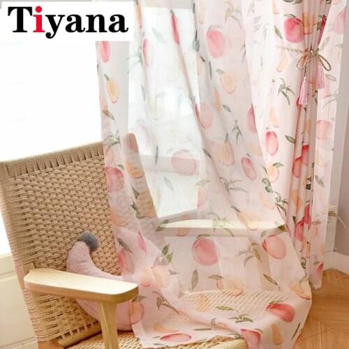 Fruit Curtains Pastoral Pink Cute Peach Tulle For Girls Room Living Room Window Draperies Kitchen Background Decoration 451Y